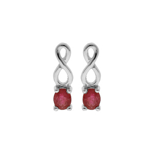 Boucles d’oreille en argent rhodié motif infini avec Rubis véritable et Topazes blanches et fermoir poussette