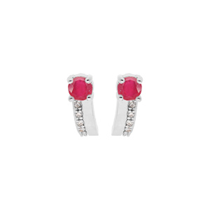 Boucles d'oreille en argent rhodié Rubis véritable et rail d'oxydes et fermoir poussette
