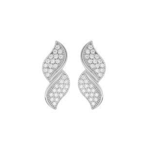 Boucles d'oreille en argent rhodié torsade avec oxydes blancs sertis et fermoir poussette