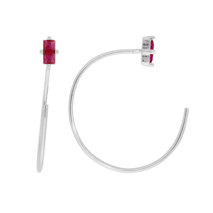 Créoles passantes en argent rhodié enroulée avec oxyde rouge