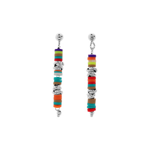 Boucles d'oreille en argent rhodié cocktail couleurs vives suspendu et fermoir poussette