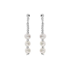 Boucles d'oreille en argent rhodié perles de culture d'eau douce blanches suspendues et perles argen