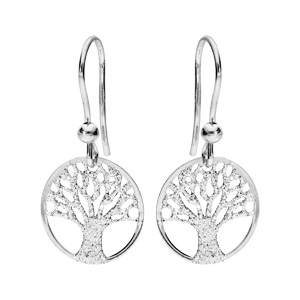 Boucles d’oreille en argent rhodié arbre de vie granité 15mm suspendu et fermoir crochet