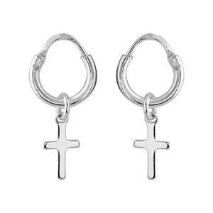 Créoles en argent petit format avec croix suspendues