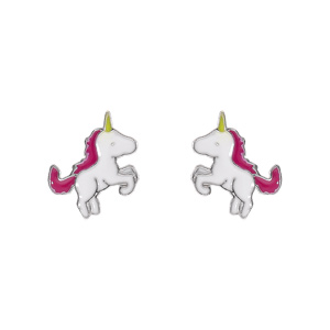 Boucles d’oreille tige argent rhodié licorne entiere