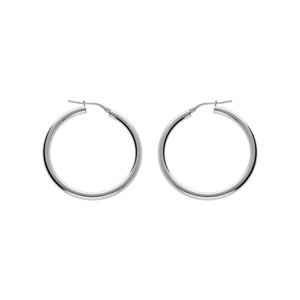 Créoles en Argent rhodié fil lisse en 2mm et diamètre 35mm fermoir clips