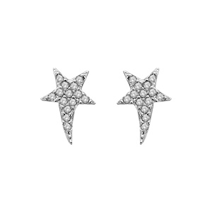 Boucles d’oreilles en argent rhodié étoile ornée d’oxyde blancs avec 1 branche plus longue et fermoir poussette