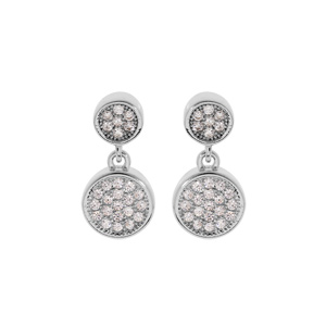 Boucles d’oreille en argent rhodié pastilles oxydes blancs sertis et fermoir poussette