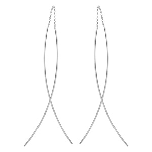 Boucles d'oreilles passantes en argent 2 baguettes reliées par une petite chaînette