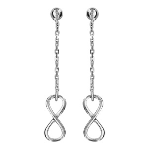Boucles d’oreilles pendantes en argent rhodié chaînette avec infini lisse à l’extrémité et fermoir poussette
