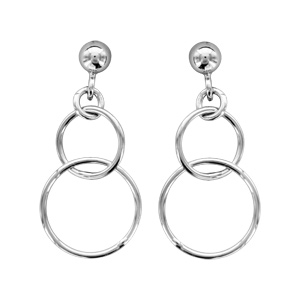 Boucles d’oreilles pendantes en argent rhodié 2 anneaux suspendus et fermoir poussette