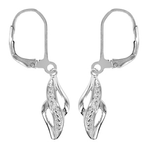 Boucles d’oreilles pendantes en argent rhodié 1 tour avec 1 brin lisse et 1 brin ouvragé et orné d’1 oxyde blanc et fermoir crochet