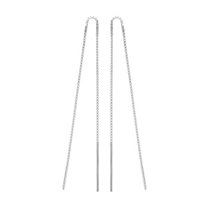 Boucles d'oreilles passantes en argent rhodié chaînette avec baguettes aux extrémités