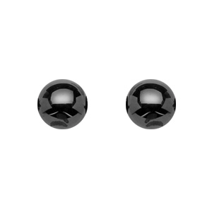 Boucles d’oreilles en argent rhodié boule en céramique noire de 6mm et fermoir poussette