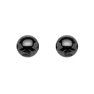 boucles d'oreilles en argent rhodié boule en céramique noire de 6mm et fermoir poussette