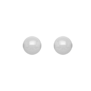 Boucles d’oreilles en argent rhodié boule en céramique blanche de 6mm et fermoir poussette
