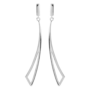 Boucles d'oreilles pendantes en argent rhodié forme géométrique évidée suspendue et fermoir poussett