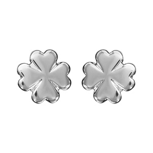Boucles d’oreilles en argent trèfle à 4 feuilles lisse et fermoir poussette