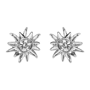 Boucles d’oreilles en argent rhodié fleur d’edelweiss ornée d’oxydes blancs sertis et fermoir poussette