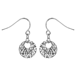 Boucles d’oreilles pendantes en argent disque martelé suspendu et fermoir crochet
