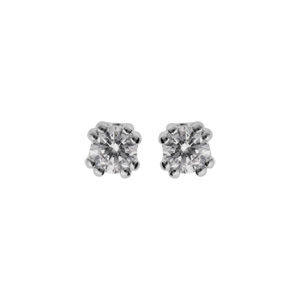 Boucles d’oreille en argent rhodié oxyde 4mm blanc serti 8 griffes et fermoir poussette