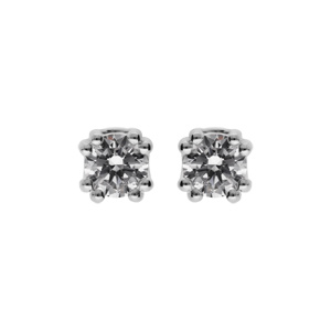 Boucles d’oreille en argent rhodié oxyde 5mm blanc serti 8 griffes et fermoir poussette