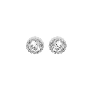 Boucles d'oreille en argent rhodié oxyde blanc serti 4mm contour perlé et fermoir poussette