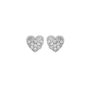 Boucles d'oreille en argent rhodié coeur pavé d'oxydes blancs sertis et fermoir poussette