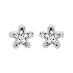 Boucles d’oreille en argent rhodié étoile d’oxydes blancs et fermoir poussette