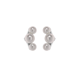 Boucles d’oreille en argent rhodié arc de perles blanches de synthèse et fermoir poussette