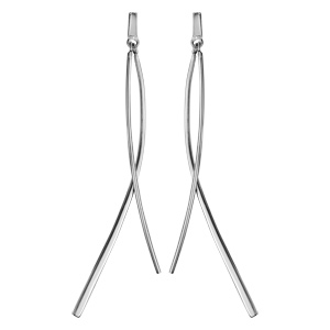 Boucles d’oreilles pendantes en argent rhodié baguettes lisses et courbées avec fermoir poussette