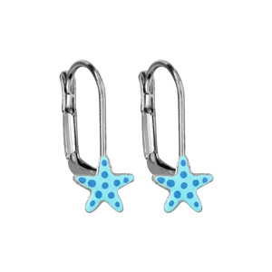 Boucles d’oreilles pour enfant en argent rhodié étoile de mer bleue et fermoir dormeuse