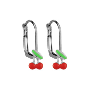 Boucles d’oreilles pour enfant en argent rhodié cerises et fermoir dormeuse