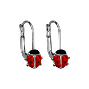 Boucles d’oreilles pour enfant en argent rhodié coccinelle et fermoir dormeuse