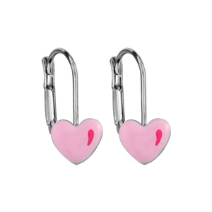 Boucles d’oreilles pour enfant en argent rhodié coeur rose et fermoir dormeuse