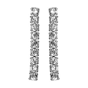 Boucles d’oreilles en argent rhodié suite d’oxydes blancs sertis et fermoir poussette