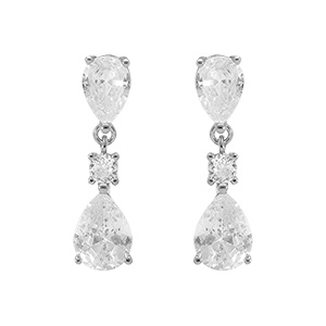 Boucles d'oreille en argent rhodié ensemble d'oxydes forme goutte et fermoir poussette