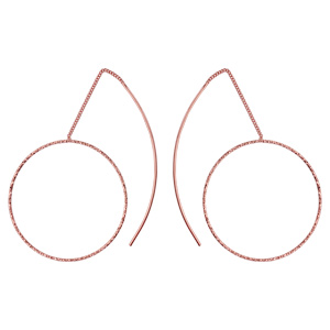Boucles d'oreilles passantes en argent et dorure rose petite chaînette avec tige arrondie à 1 extrémité et cercle diamanté à l'autre