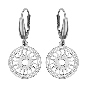 Boucles d’oreilles pendantes en argent rhodié rond avec motif soleil découpé et fermoir dormeuse