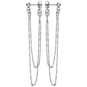 Boucles d’oreilles pendantes en argent 2 chaînettes reliées par le fermoir – fermoir poussette