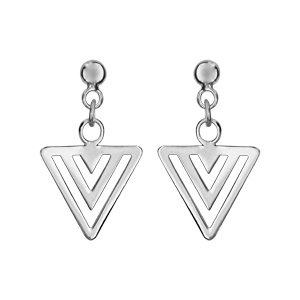 Boucles d’oreilles pendantes en argent rhodié chaînette avec triangle suspendu et fermoir poussette