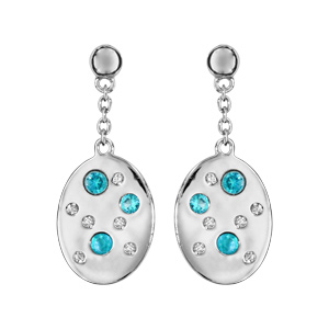 Boucles d'oreilles pendantes en argent rhodié chaînette avec ovale suspendu orné d'oxydes blancs et 