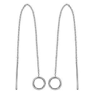 Boucles d'oreilles passantes en argent rhodié chaînette avec baguette à 1 extrémité et anneau à l'au