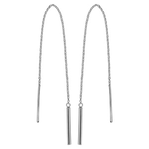 Boucles d’oreilles passantes en argent rhodié chaînette avec baguette à 1 extrémité et baguette plus grosse à l’autre