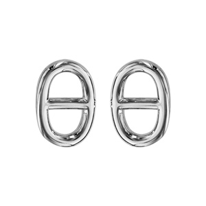Boucles d’oreilles en argent rhodié maille marine lisse et fermoir poussette
