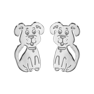 Boucles d'oreilles pour enfant en argent rhodié chien et fermoir poussette