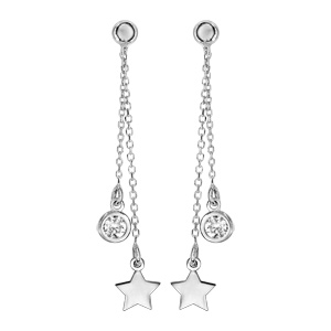 Boucles d'oreilles pendantes en argent rhodié chaînette avec pampille étoile et pampille oxyde blanc