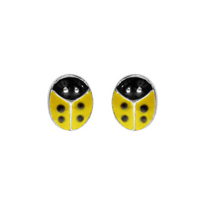 Boucles d’oreille pour enfant en argent coccinelle jaune et point noir fermoir poussette