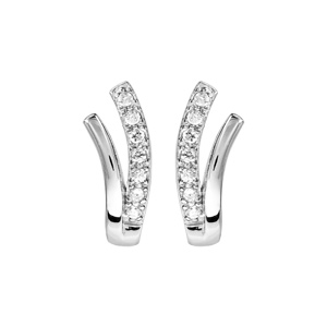 Boucles d’oreilles en argent rhodié forme V avec 1 côté lisse et l’autre orné d’oxydes blancs sertis – fermoir poussette