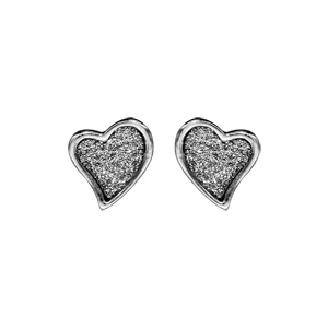 Boucles d'oreille en argent rhodié forme coeur glitter et fermoir poussette